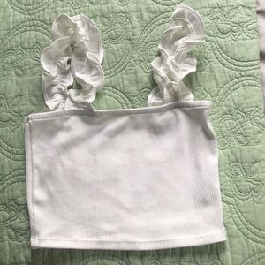 White Zara cropped tank top with ruffled sleeves